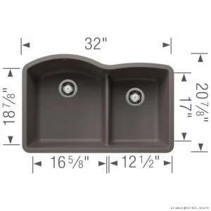 Blanco Silgranit Undermount Sink - Dual 1.75 Bowl Low Divide Volcano Gray