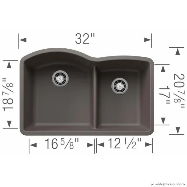 Blanco Silgranit Undermount Sink - Dual 1.75 Bowl Low Divide Volcano Gray
