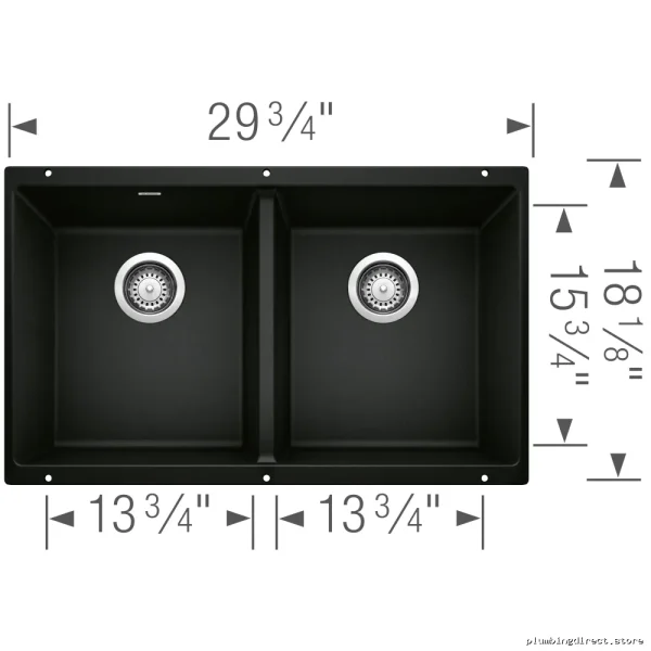 Blanco Dual Bowl Undermount Silgranit Kitchen Sink - Coal Black