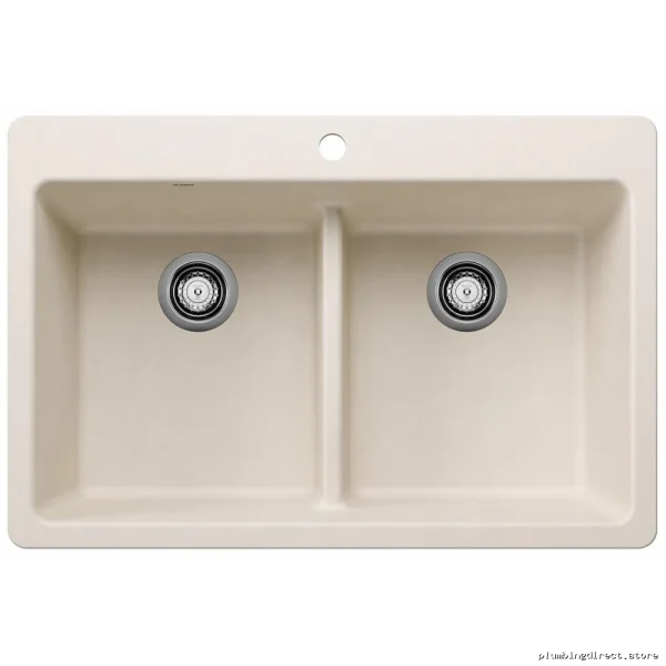 Blanco Soft White 33 Dual Mount Silgranit Kitchen Sink 2 Bowl Low Divide