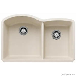 Blanco Soft White Silgranit Undermount Sink - Diamond U 1.75 Low Divide Bowl 402795