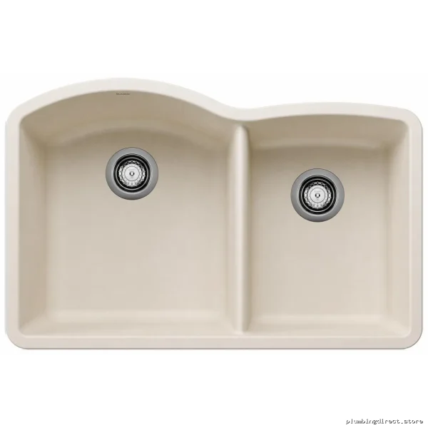 Blanco Soft White Silgranit Undermount Sink - Diamond U 1.75 Low Divide Bowl 402795