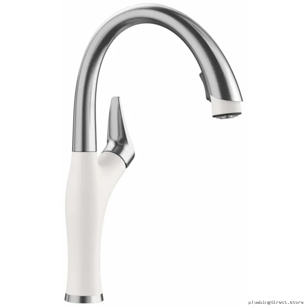 Blanco Stainless Steel Pull Down Kitchen Faucet with White Spray Head - Image 3