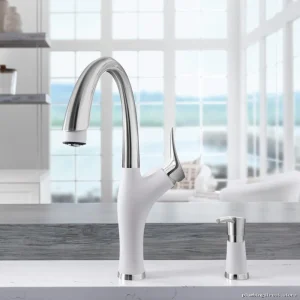 Blanco Stainless Steel Pull Down Kitchen Faucet with White Spray Head