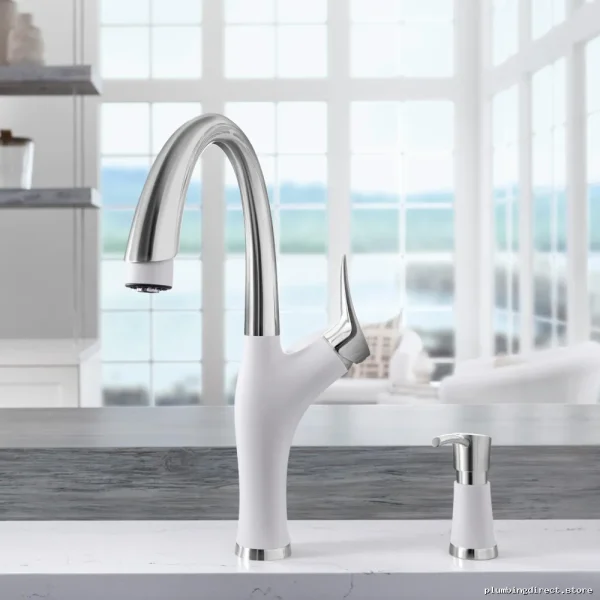 Blanco Stainless Steel Pull Down Kitchen Faucet with White Spray Head