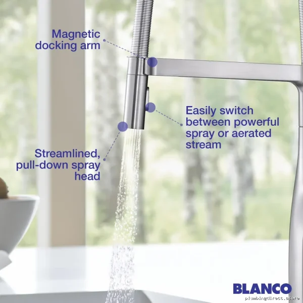 Blanco Stainless Steel Pull Down Kitchen Faucet with Spring Spray 442676 - Image 3