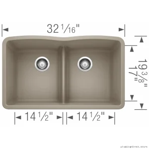 Blanco Truffle Diamond U 2-Bowl Low Divide Undermount Silgranit Sink
