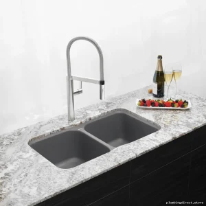 Blanco Modern Two Bowl Non-Porous Composite Kitchen Sink – Durable Metal Grey Undermount Design
