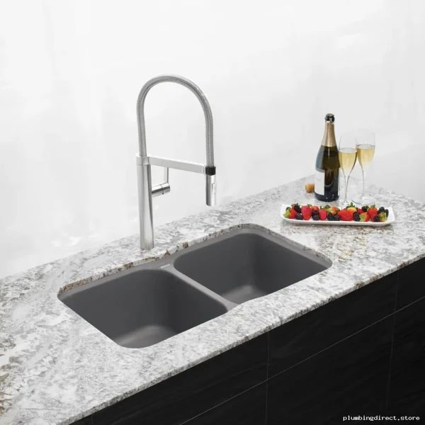 Blanco Modern Two Bowl Non-Porous Composite Kitchen Sink – Durable Metal Grey Undermount Design