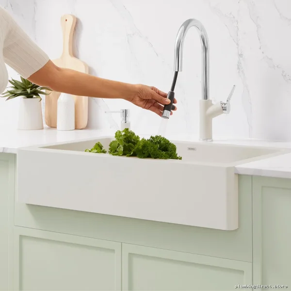 Blanco Urbena Chrome & Soft White Pulldown Kitchen Faucet 526932 - Image 2
