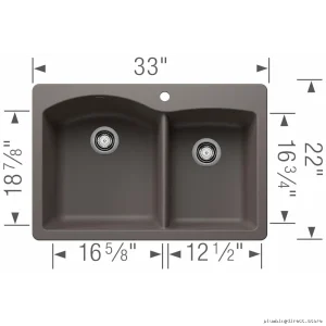 Diamond Shape 1.75 Bowl Drop-In Silgranit Sink - Volcano Gray 402904 Blanco