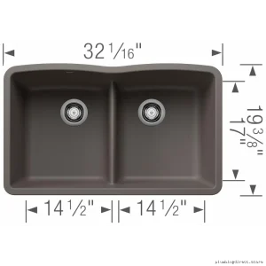 Blanco Volcano Gray Double Bowl Undermount Sink with Low Divide - Silgranit Model 402909