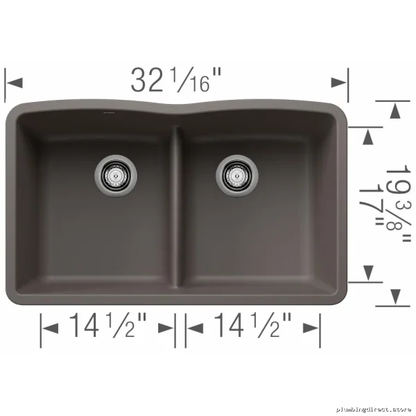 Blanco Volcano Gray Double Bowl Undermount Sink with Low Divide - Silgranit Model 402909