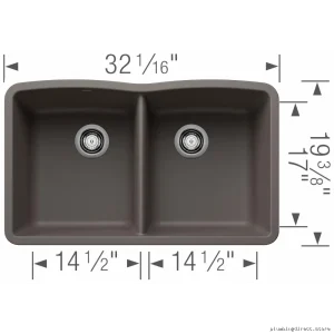 Blanco Volcano Gray Silgranit Undermount Sink - 2 Diamond U-Shaped Bowls 402908