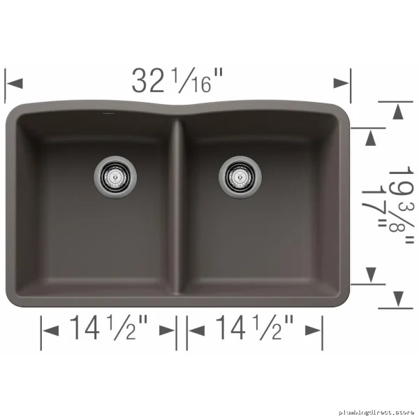 Blanco Volcano Gray Silgranit Undermount Sink - 2 Diamond U-Shaped Bowls 402908