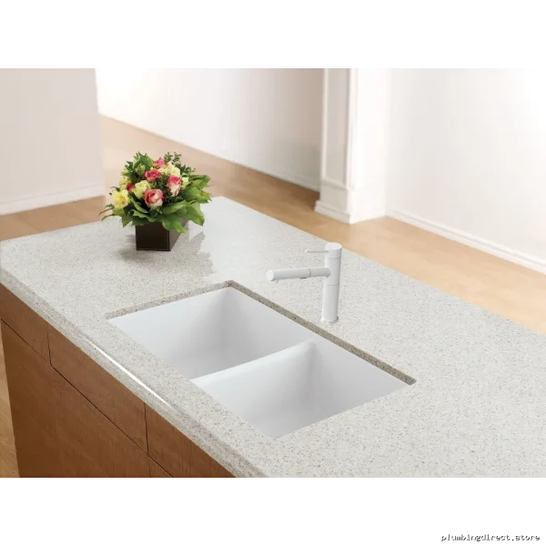 Blanco White Silgranit Undermount Kitchen Sink 2 Bowl U-Shaped Design