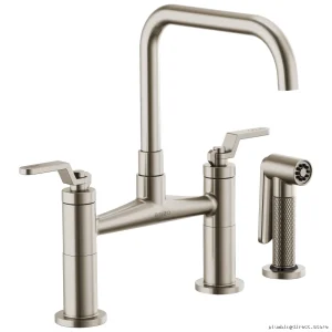 Industrial Bridge Faucet with Square Spout & Stainless Steel Handle - Brizo 62554LF-SS