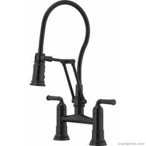 Brizo Matte Black 62174LF-BL Articulating Bridge Kitchen Faucet with Hose