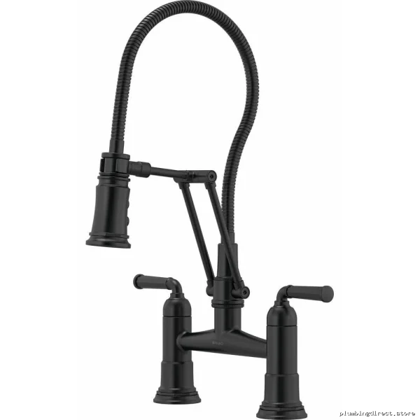 Brizo Matte Black 62174LF-BL Articulating Bridge Kitchen Faucet with Hose