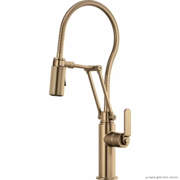 Brizo Brilliance Luxe Gold Articulating Kitchen Faucet with Industrial Handle