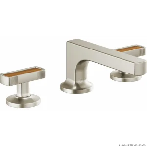 Brizo Kintsu Widespread Bathroom Faucet Handles with Wood-Inlaid Design – Luxe Nickel Finish HI5