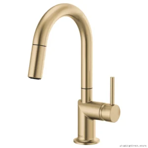 Brizo Kitchen Faucet with Arc Spout & Handle-Free Pulldown Spray - Luxe Gold Modern Design