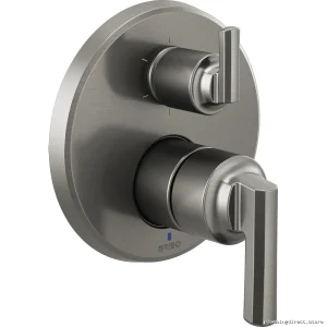 Brizo Levoir Pressure-Balance Valve Trim with Integrated Diverter & Low_Profile Handles | Luxe Steel Finish