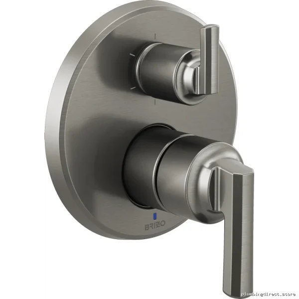 Brizo Levoir Pressure-Balance Valve Trim with Integrated Diverter & Low_Profile Handles | Luxe Steel Finish