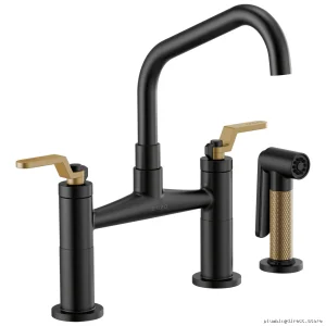 Brizo Litze Bridge Faucet #62564LF-BLGL – Modern Design with Angled Spout & Sleek Handles in Matte Black/Luxe Gold