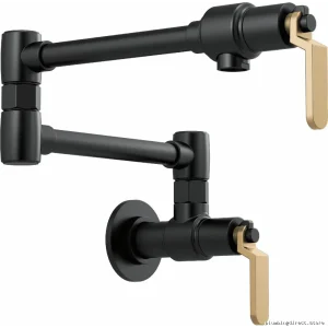 Brizo Litze Wall-Mount Pot Filler, Industrial Handle, Matte Black & Luxe Gold 62844LF