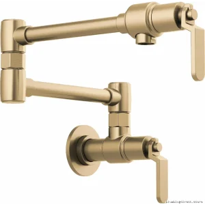 Brizo Litze Wall-Mounted Pot Filler with Industrial Handle Design - Luxe Gold Faucet 62844LF-GL