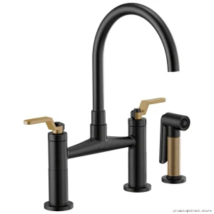 Brizo Matte Black Bridge Faucet with Luxe Gold Handle and Arc Spout