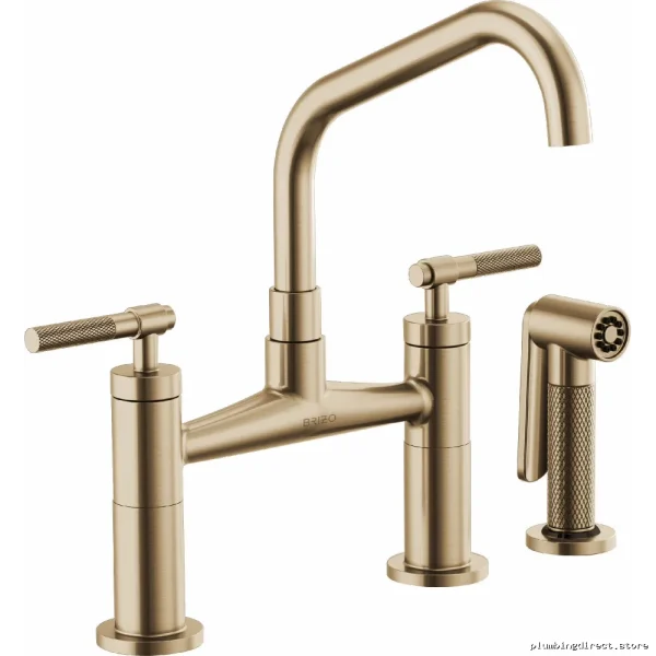 Brizo Luxe Gold Bridge Faucet Angled Spout Knurled Handle 62563LF-GL