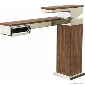 Frank Lloyd Wright-Style Single Hole Bathroom Faucet in Polished Nickel & Wood Finish - Brizo 65022LF-PNTK