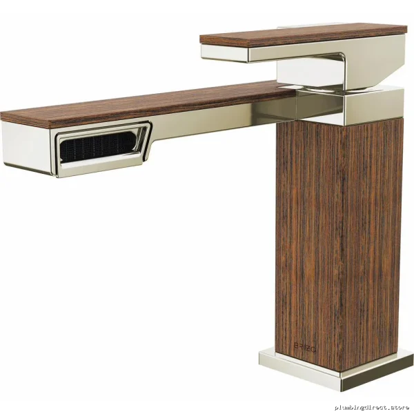 Frank Lloyd Wright-Style Single Hole Bathroom Faucet in Polished Nickel & Wood Finish - Brizo 65022LF-PNTK