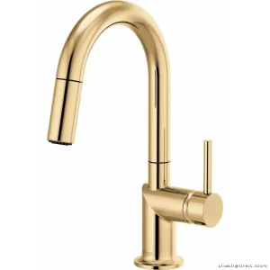 Brizo Odin Prep Faucet: Arc Spout, Pulldown Spray, No Handle, Polished Gold