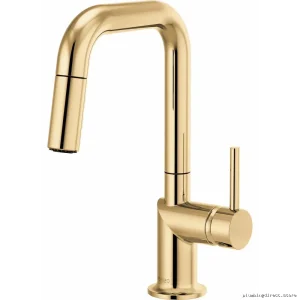 Brizo Odin Prep Faucet: Square Spout, Pulldown Spray, Polished Gold 63965LF-PGLHP