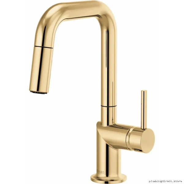 Brizo Odin Prep Faucet: Square Spout, Pulldown Spray, Polished Gold 63965LF-PGLHP