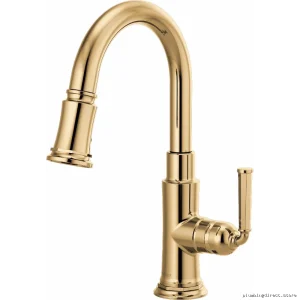 Brizo Polished Gold Pull-Down Kitchen Faucet with Bar/Prep Spray 63974LF-PG