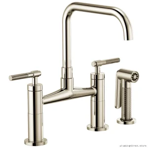 Brizo Square-Spout Bridge Faucet w/Knurled Handles in Polished Nickel