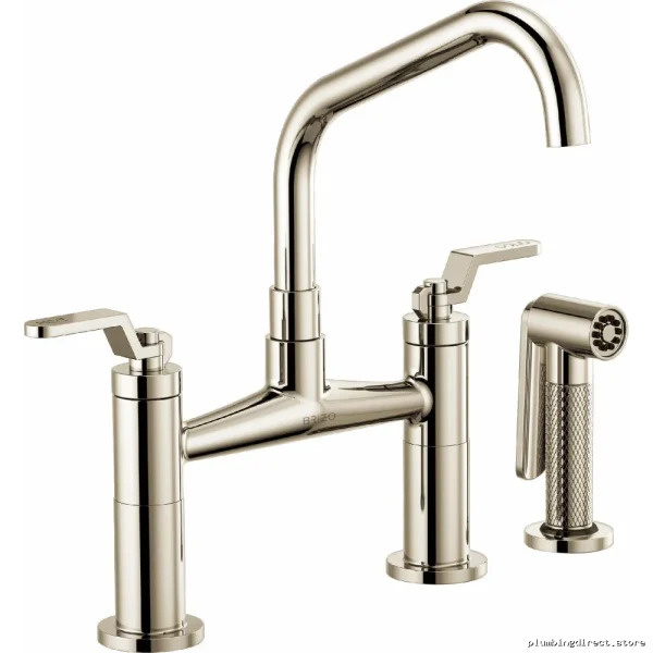 Brizo Polished Nickel Bridge Faucet with Angled Spout Industrial Design