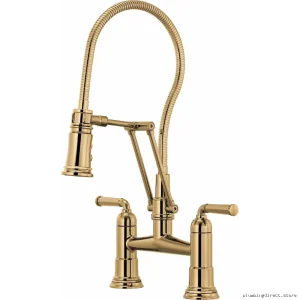 Brizo Rook Articulating Bridge Faucet Polished Gold Finished Hose Model 62174LF-PG