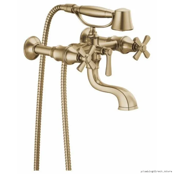 Brizo Rook T70361-GL Tub Filler Trim Kit - Modern Cross Handle Design in Luxe Gold