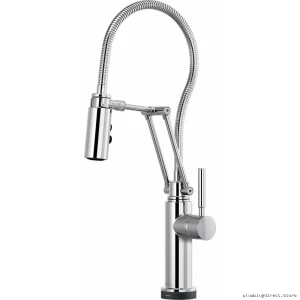 Brizo Smart Touch Articulating Kitchen Faucet with Finished Hose & Pull-Down Spray - Elegant Chrome Design 64121LF-PC