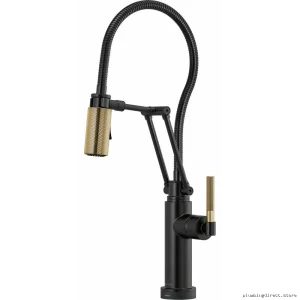 Brizo SmartTouch Matte Black Kitchen Faucet with Luxe Gold Accents
