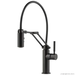 Brizo Solna Articulating Kitchen Faucet with Pull-Down Sprayer - Matte Black Finish 63221LF-BL