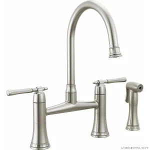Brilliance Stainless Steel Tulham Bridge Kitchen Faucet with Side Spray - Model 62558LF-SS Brizo