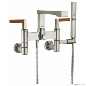 Brizo T70322-NKTK Luxe Nickel/Teak 2-Handle Tub Filler Trim Kit Lever Handles