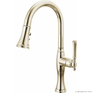 Polished Nickel Brizo Tulham Kitchen Faucet with Pull-Down Spray - Modern Design 63058LF-PN
