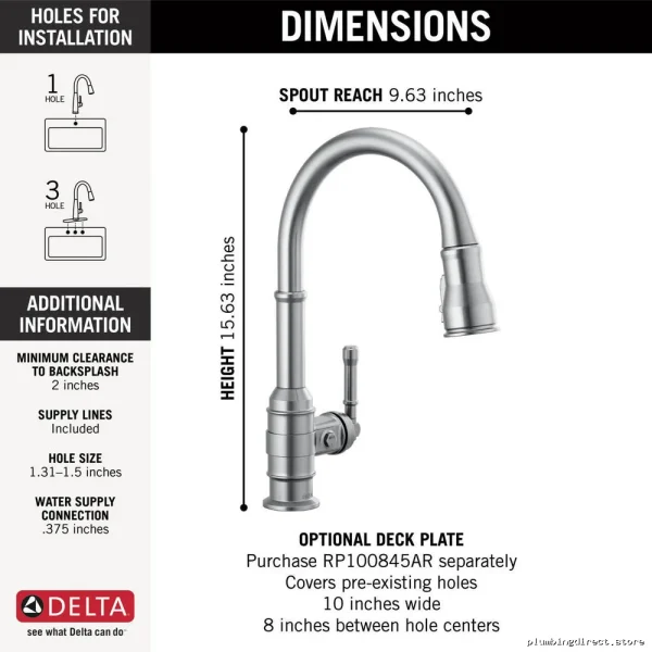 Broderick Arctic Stainless Kitchen Faucet - Pulldown Spray Dual Delta Tap - Image 5